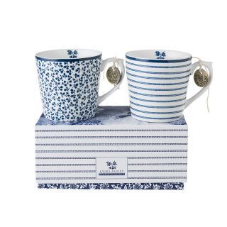 Laura Ashley-Blueprint Set of 2 mini mugs in Floris and Candy Stripe gift box