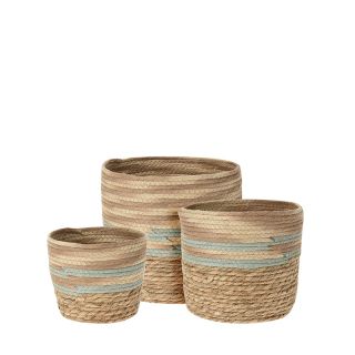 Basket S/3 rope, natural w/light blue stripes,17/22/26cm