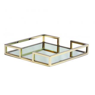 SQUARE TRAY WITH MIRROR GOLD