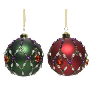 Bauble glass silver inside w matt color pearl,diamond 2col 10cm