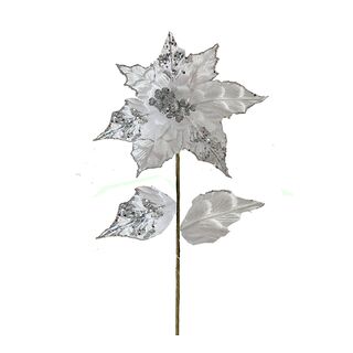 Αλεξανδρινό λουλούδι λευκό βελ.&ασημί glitter,70cm