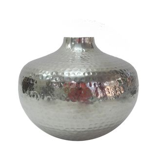 Artistic Aluminium Vase Hammered,shiny silver 28x22cm