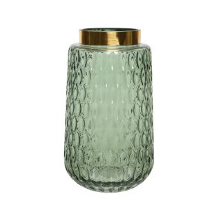 Vase glass shiny w sprayed color gold rim 26cm