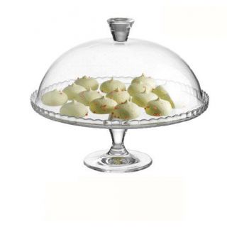 CAKE PLATE FOOTED WITH LID CLEAR 32x26 CM