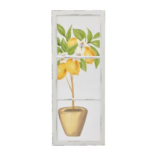 PL/WOODEN WALL DECO LEMON TREE IN POT ANTIQUE WHITE/YELLOW 39X3X99 INART 3-70-242-0023