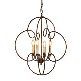 Chandelier in rusty color and antique wood finish. 8-lamps. D.60x65CM