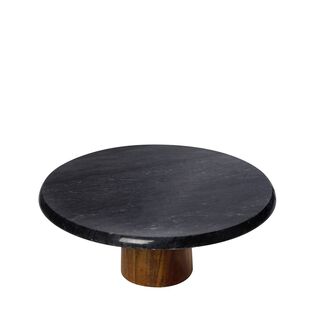 MARBLE FOOTED PLATE W/ACACIA WOOD STAND 30CM