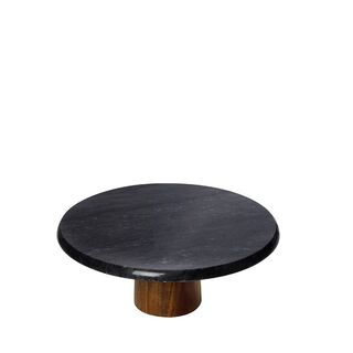 MARBLE FOOTED PLATE W/ACACIA WOOD STAND 25CM