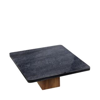 MARBLE FOOTED PLATE W/ACACIA WOOD STAND 30CM