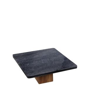 MARBLE FOOTED PLATE W/ACACIA WOOD STAND 25CM