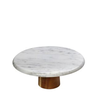 MARBLE FOOTED PLATE W/ACACIA WOOD STAND 30CM