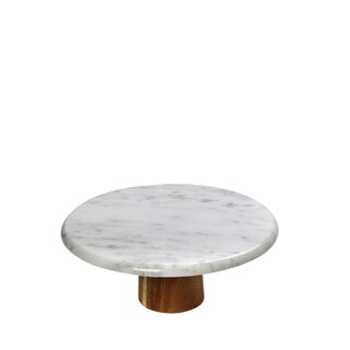 MARBLE FOOTED PLATE W/ACACIA WOOD STAND 25CM