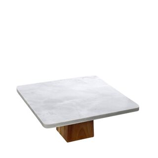 MARBLE FOOTED PLATE W/ACACIA WOOD STAND 30CM