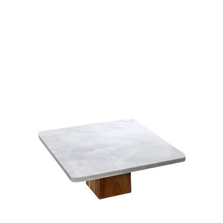 MARBLE FOOTED PLATE W/ACACIA WOOD STAND 25CM