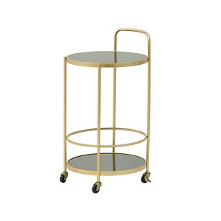 METAL/GLASS 2 TIER TRAY TABLE/TROLLEY BLACK/GOLDEN Φ40Χ75 INART 3-50-698-0042
