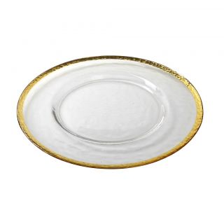 GLASS CHARGER PLATE CLEAR WITH GOLD RIM 33CM