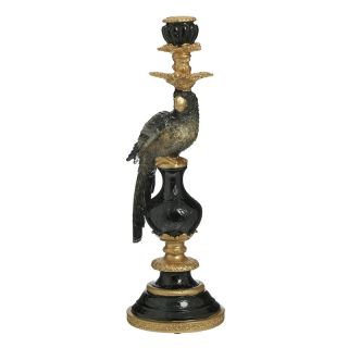 RESIN PARROT CANDLE HOLDER BLACK/GOLDEN 14X13X40 INART 3-70-197-0089