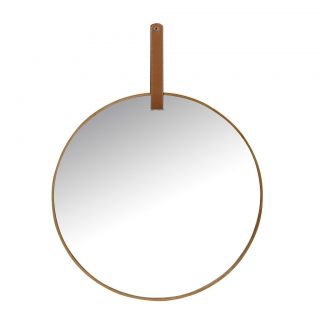 WALL METAL MIRROR WITH PU HANDLE 60CM