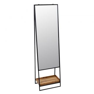 FLOOR METAL MIRROR WITH WOODEN SHELF H160,5CM